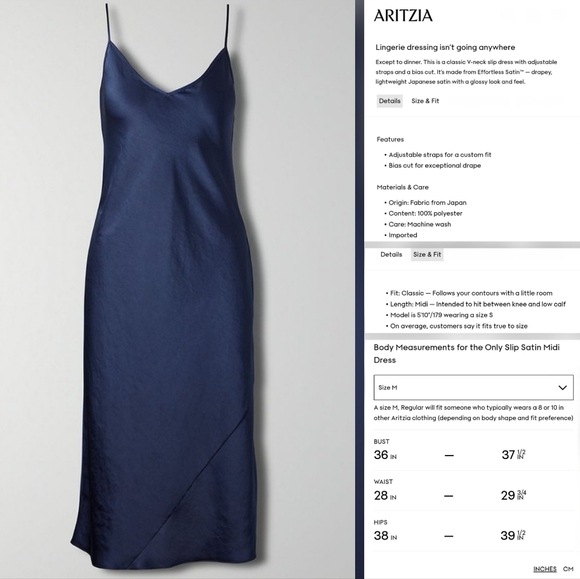 🇨🇦 Aritzia Wilfred Admiral Navy Blue Only Slip Dress - Picture 12 of 16